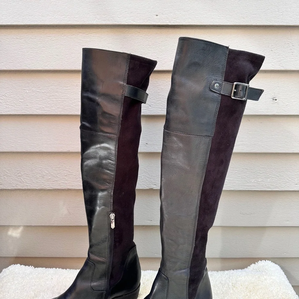 Sam Edelman Jacob Black Leather Over The Knee Boots Womens 8M Low Block Heel
